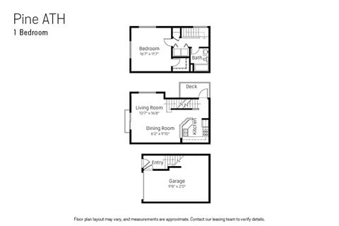 Floor plan for 1 bed, 1 bath, 895 sqft